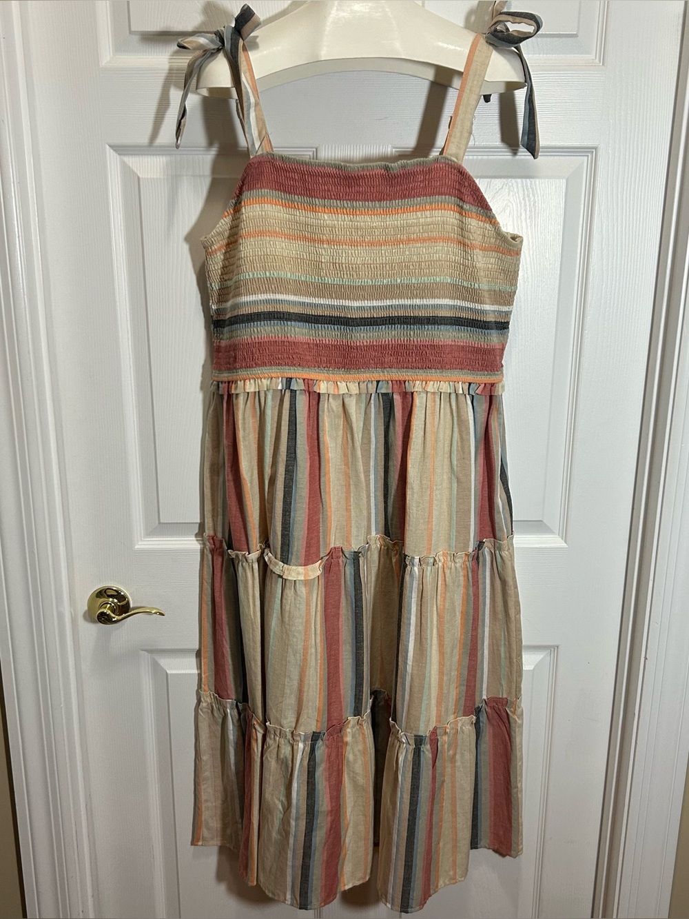 Speed Limit MPH Striped Tie-Shoulder Midi Dress in Multi-Stripe